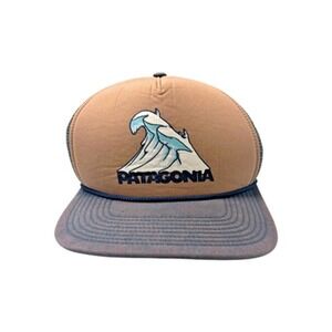 Patagonia Trucker Hat Wave Logo Brown‎ Blue Mesh Snapback Cap Unisex Gorpcore